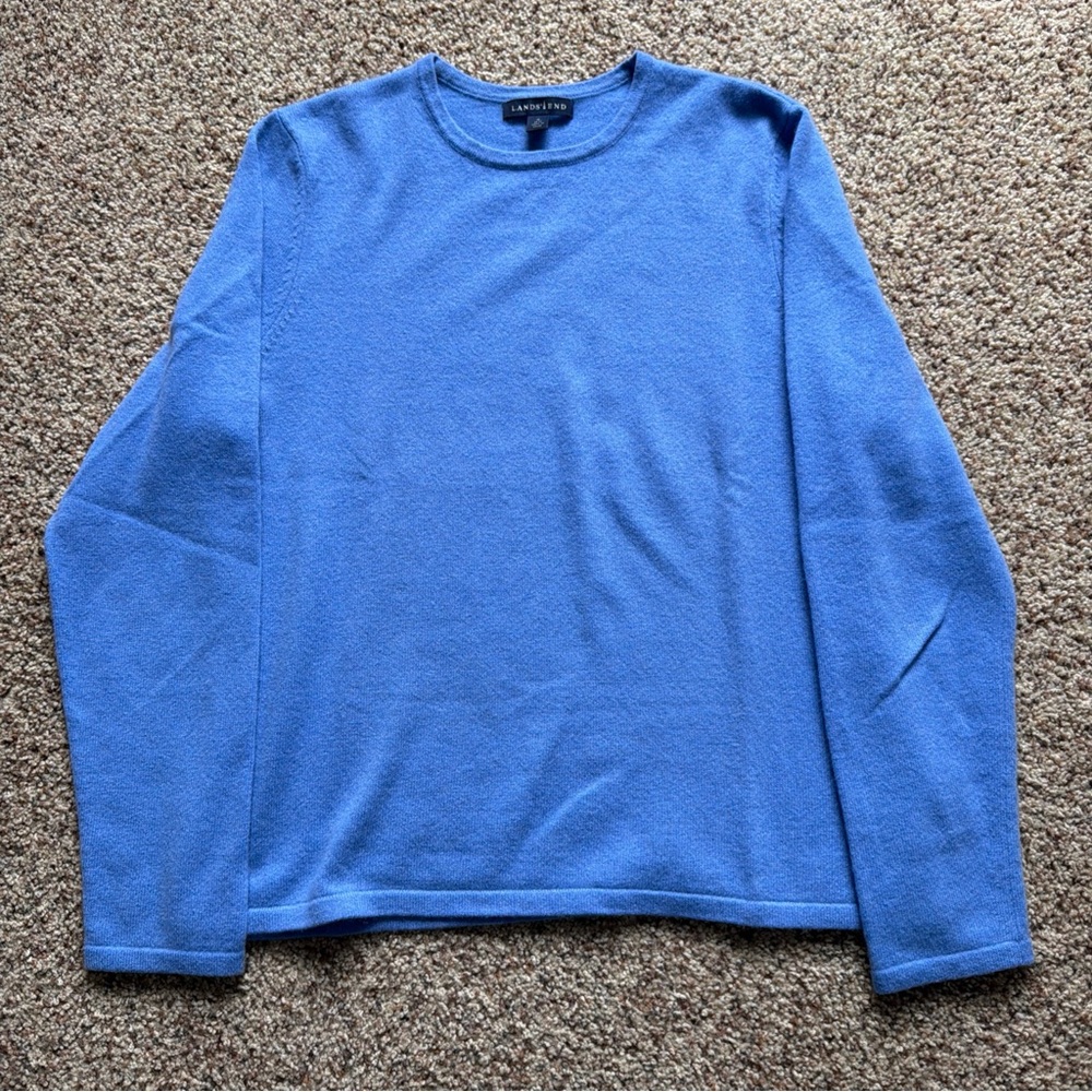 Lands' End 100% Cashmere Round Neck Baby Blue Pullover Sweater Size M 10-12